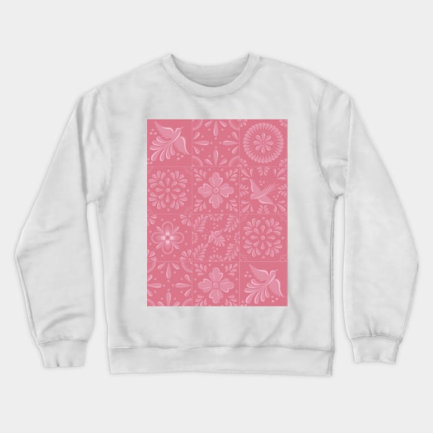 Mexican Light Pink Talavera Tile Pattern by Akbaly Crewneck Sweatshirt by Akbaly